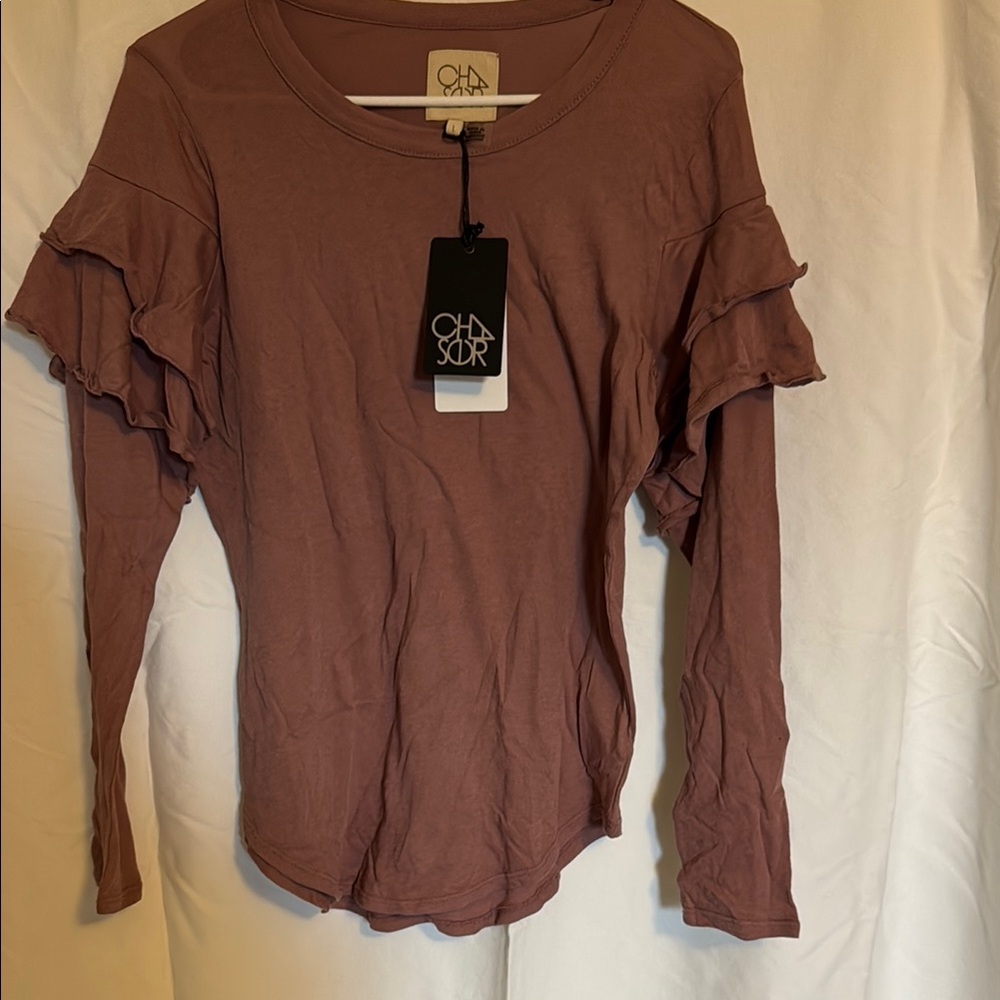 Chaser Mauve Ruffled Long Sleeve Blouse Size Large NWT